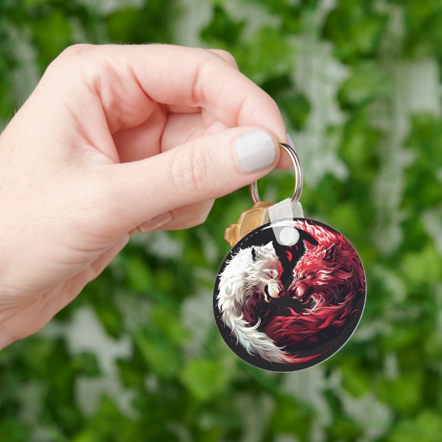 Light Shadow Wolf Spirit Animal Fantasy Key Ring (Hand)