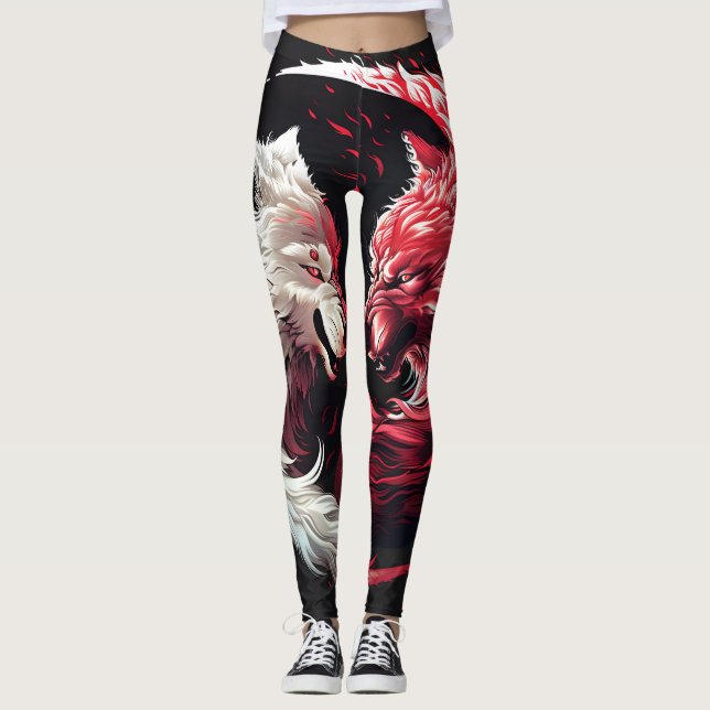 Light Shadow Wolf Spirit Animal Fantasy Leggings (Front)