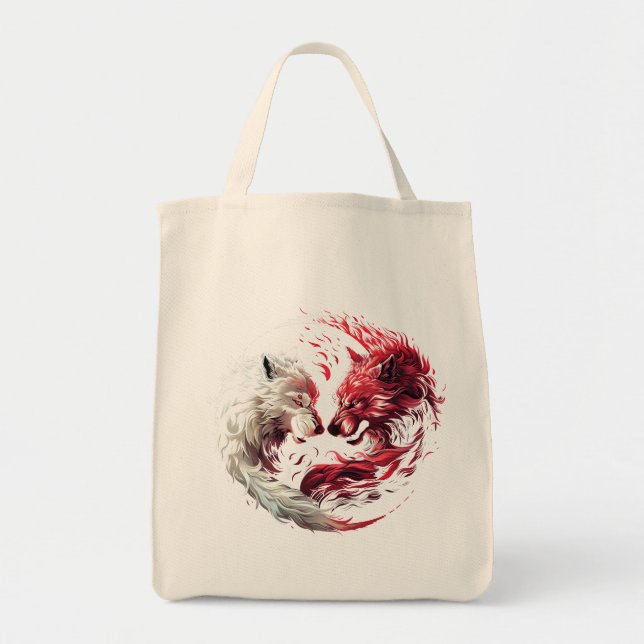 Light Shadow Wolf Spirit Animal Fantasy Tote Bag (Front)