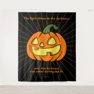 Light shines in the darkness Jack-o-lantern Tapestry