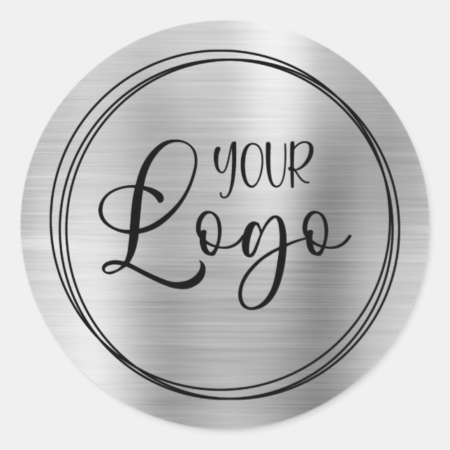 Light Silver Foil Your Business Logo Here Classic Round Sticker (Front)