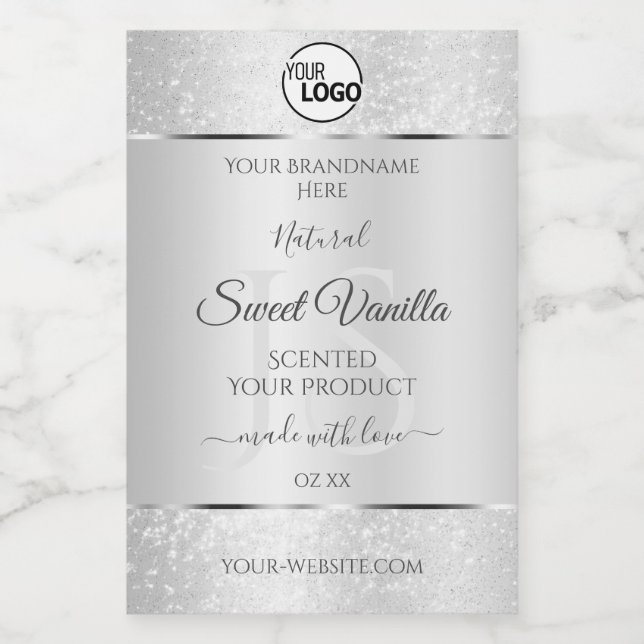 Light Silver Glitter Product Labels Monogram Logo (Single Label)