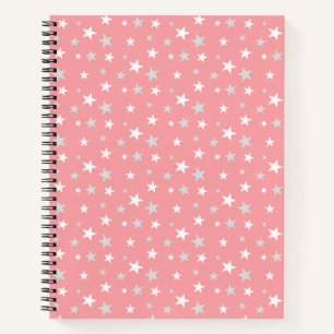 Light Silver Grey and White Stars on Light Pink No Notebook