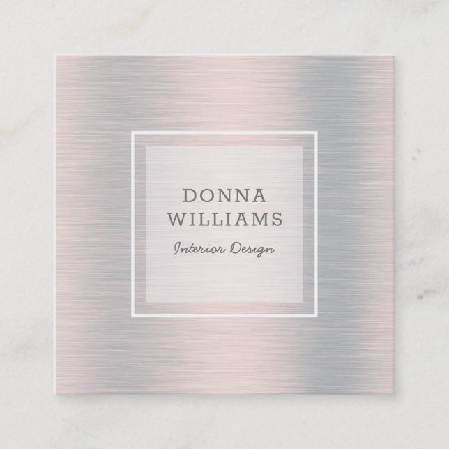 Light silver-grey metallic background square business card (Front)