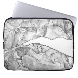 LIGHT SILVER MARBLE AGATE GLITTER GLAM LAPTOP SLEEVE