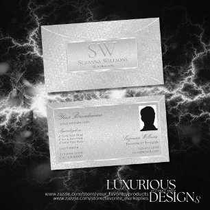 Light Silver Snake Pattern with Monogram and Photo Business Card