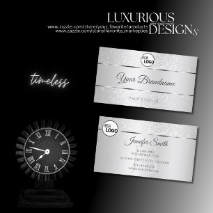 Light Silver Sparkle Soft Glitter Logo Initials Business Card