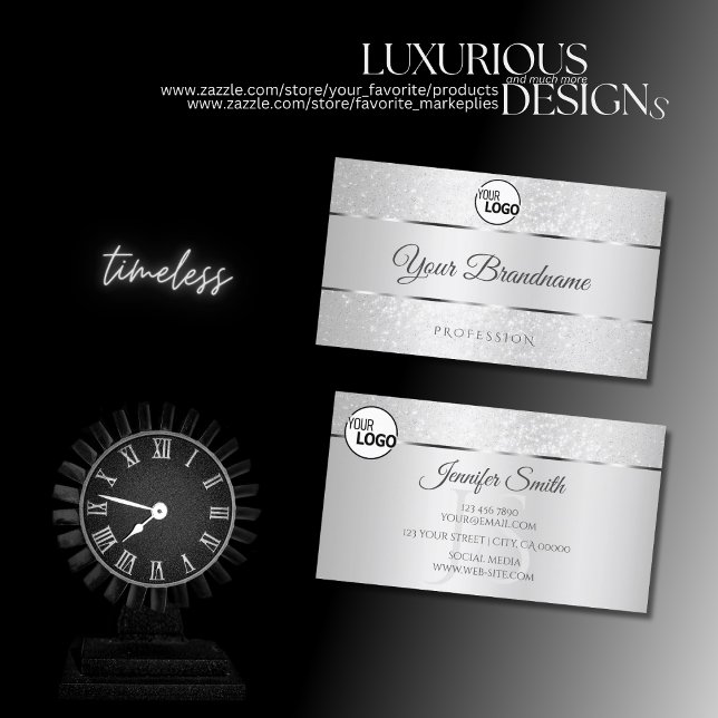 Light Silver Sparkle Soft Glitter Logo Initials Business Card (Creator Uploaded)