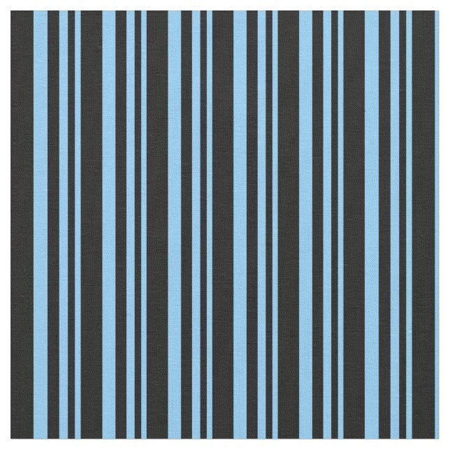 Light Sky Blue and Black Coloured Stripes Fabric (Close Up)