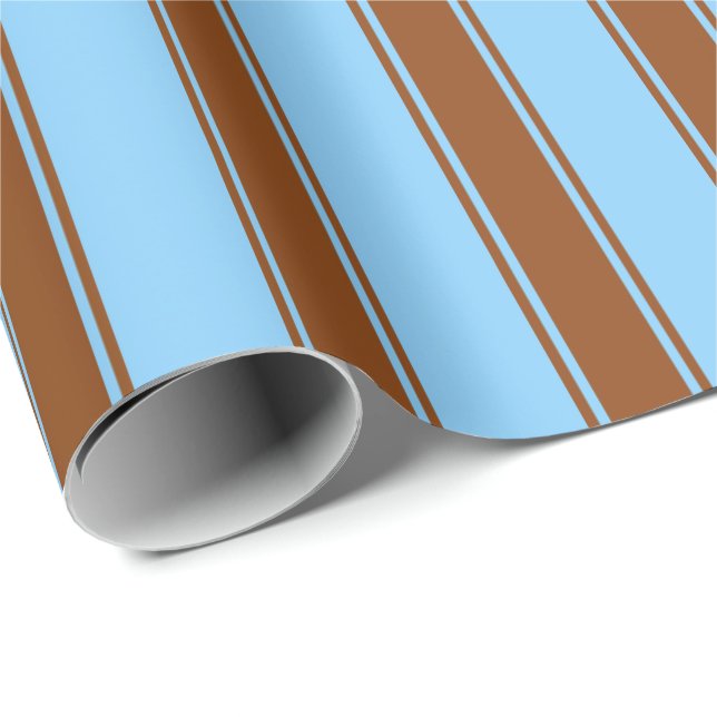 Light Sky Blue and Brown Stripes Pattern Wrapping Paper (Roll Corner)