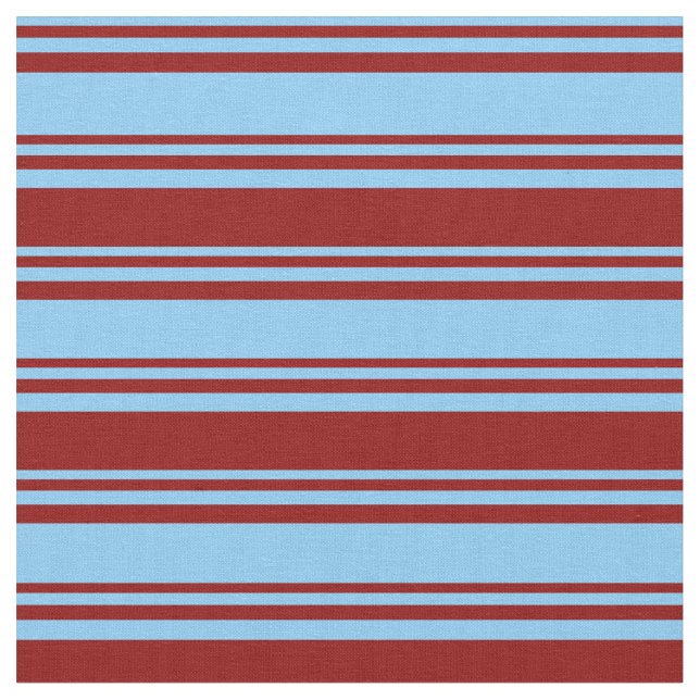 Light Sky Blue and Dark Red Coloured Stripes Fabric (Close Up)