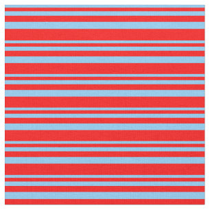 Light Sky Blue and Red Coloured Lines Pattern Fabric