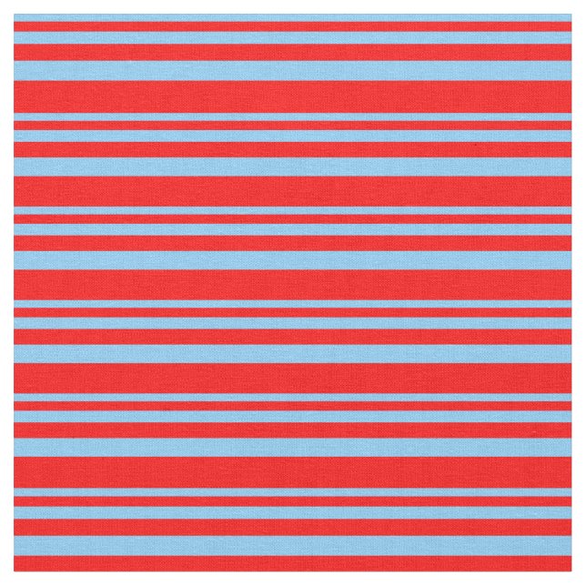 Light Sky Blue and Red Coloured Lines Pattern Fabric (Close Up)