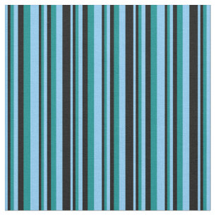 Light Sky Blue, Black & Dark Cyan Pattern Fabric