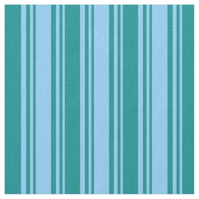 Light Sky Blue & Dark Cyan Coloured Stripes Fabric (Close Up)