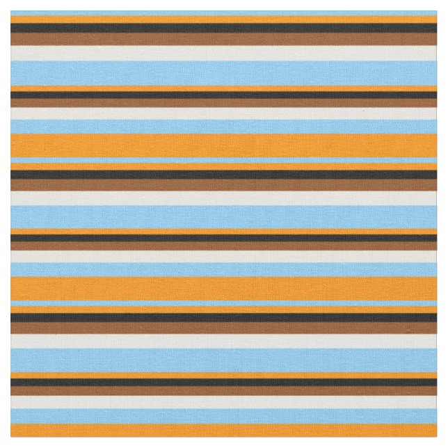 Light Sky Blue, Dark Orange, Black, Brown & White Fabric (Close Up)