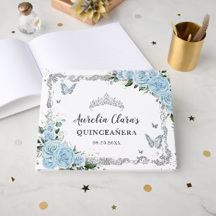 Light Sky Blue Floral Butterflies Quinceañera Guest Book