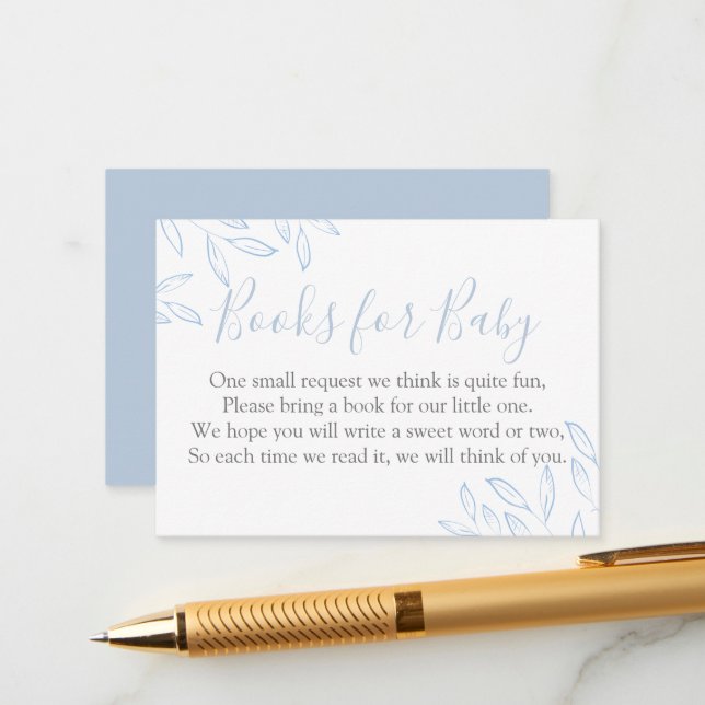 Light Sky Blue Foliage Baby Shower Book Request Enclosure Card (Front/Back In Situ)