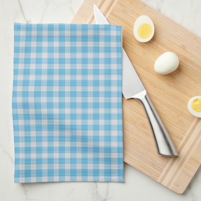 Light Sky Blue Gingham Check Pattern   Tea Towel (Quarter Fold)