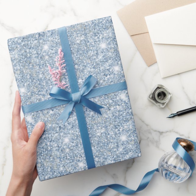 Light Sky Blue Glitter Birthday Wrapping Paper (Gifting)