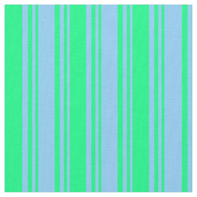 Light Sky Blue & Green Coloured Stripes Fabric (Close Up)