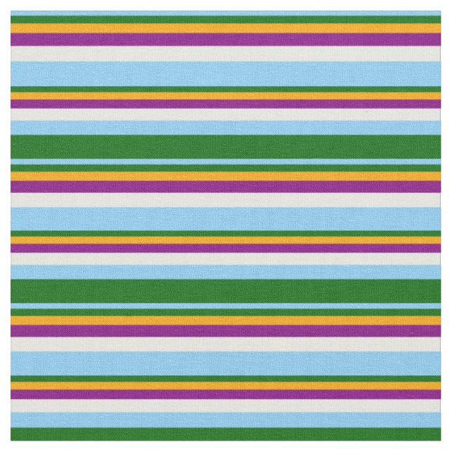 Light Sky Blue, Green, Orange, Purple & Mint Cream Fabric (Close Up)