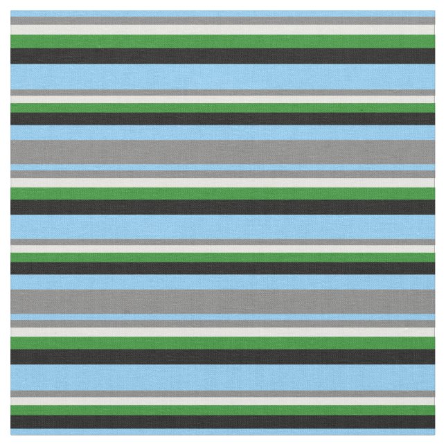 Light Sky Blue, Grey, Mint Cream, Green & Black Fabric (Close Up)