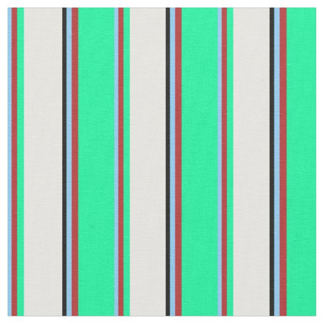 Light Sky Blue, Red, Green, White & Black Coloured Fabric (Close Up)