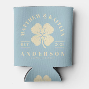 Light Sky Irish Lucky Clover Wedding Crest Can Cooler