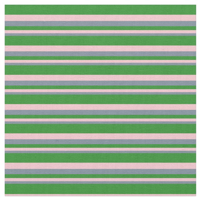 Light Slate Grey, Pink, and Forest Green Stripes Fabric (Close Up)