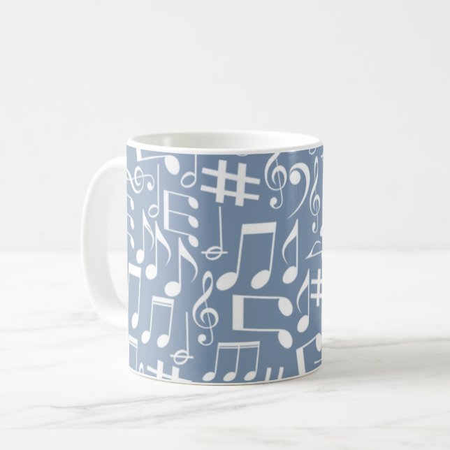 Light Smokey Blue w Dancing Music Notes Coffee Mug (Front Left)