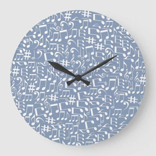 Light Smokey Blue w Dancing Music Notes Large Clock (Front)