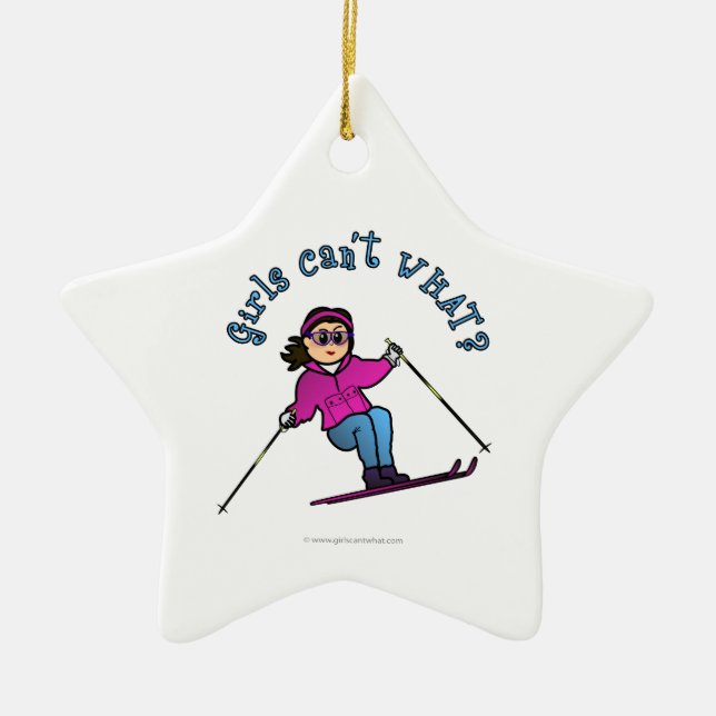 Light Snow Skier Ceramic Tree Decoration (Front)