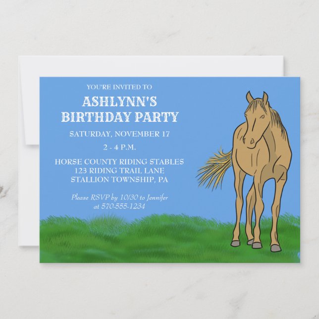 Light Sorrel Brown Horse Birthday Party Invitation (Front)