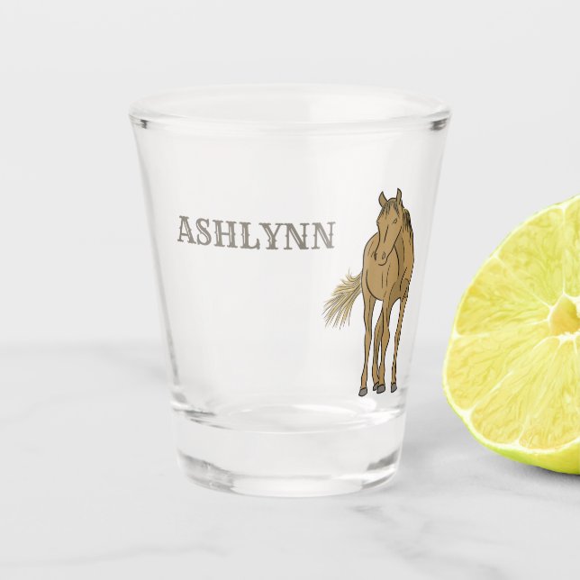 Light Sorrel Brown Horse Realistic Illustration Shot Glass (Front)