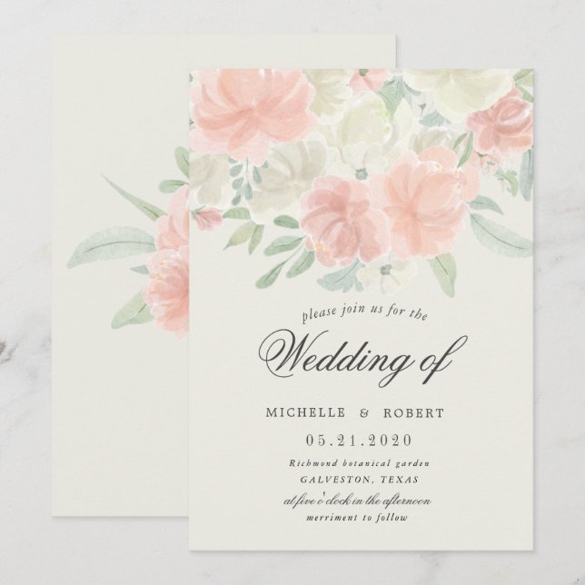 light spring floral pastel wedding invitation (Front/Back)