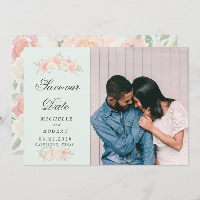 light spring floral Photo Save The Date Invitation (Front/Back)