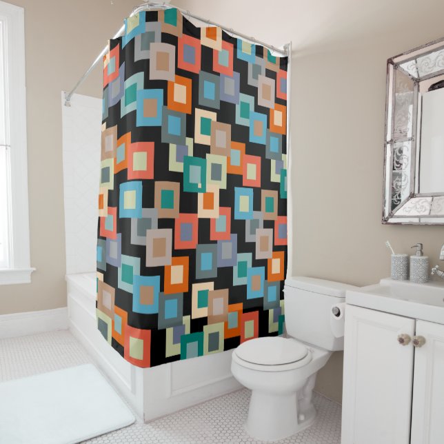 Light Squares on Dark  Shower Curtain (In Situ)