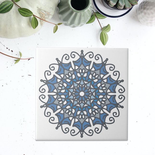 Light Steel Blue Elegant Doily Mandala On White Tile (Creator Uploaded)