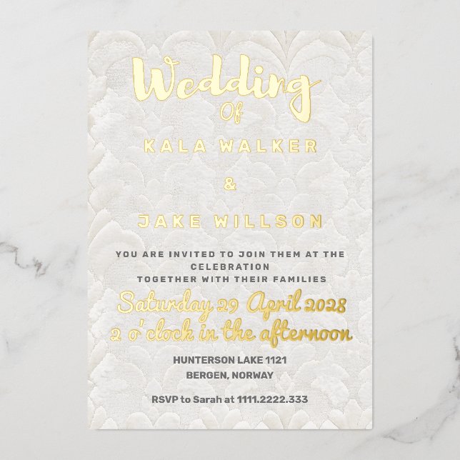 Light Stone Tan Wedding Foil Invitation (Front)