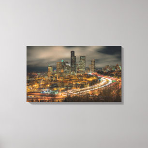 Light streaks from cars at night canvas print