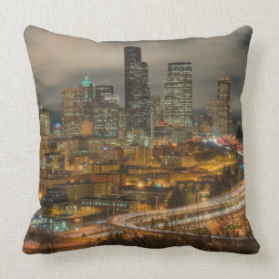 Light streaks from cars at night cushion