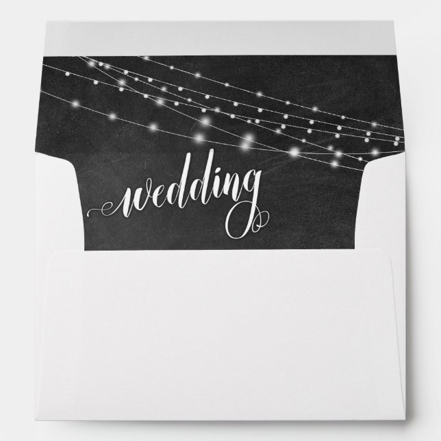 Light Strings Chalkboard Wedding Typography Envelope (Back (Bottom))