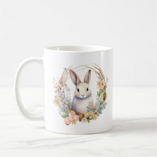 Light Tan Bunny Rabbit with Spring Flowers Coffee Mug