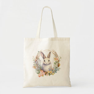 Light Tan Bunny Rabbit with Spring Flowers Tote Bag