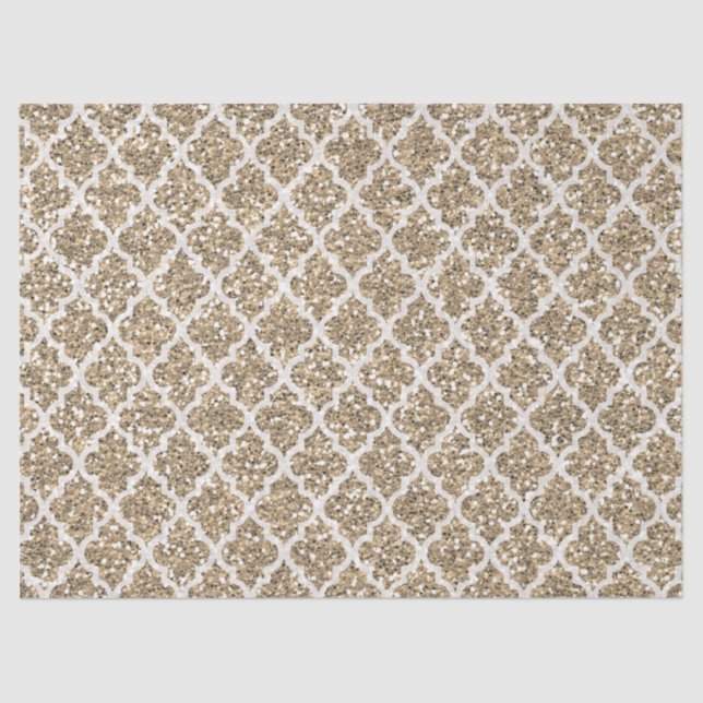 Light tan faux glitter quatrefoil tissue paper (Front)