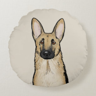 Light Tan German Shepherd Dog Animal Art Round Cushion
