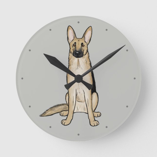 Light Tan German Shepherd Dog | Cute Pet Art Round Clock (Front)