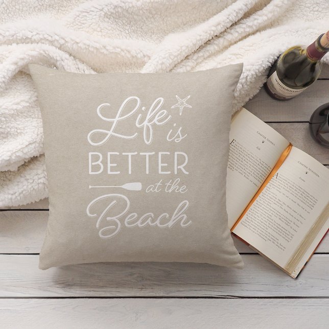 Light Tan & White Life Is Better At the Beach Cushion (Creator Uploaded)