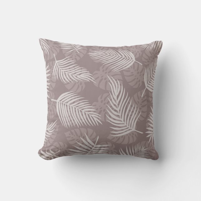 Light Taupe Brown Palm Leaves Decorative Pillow (Front)